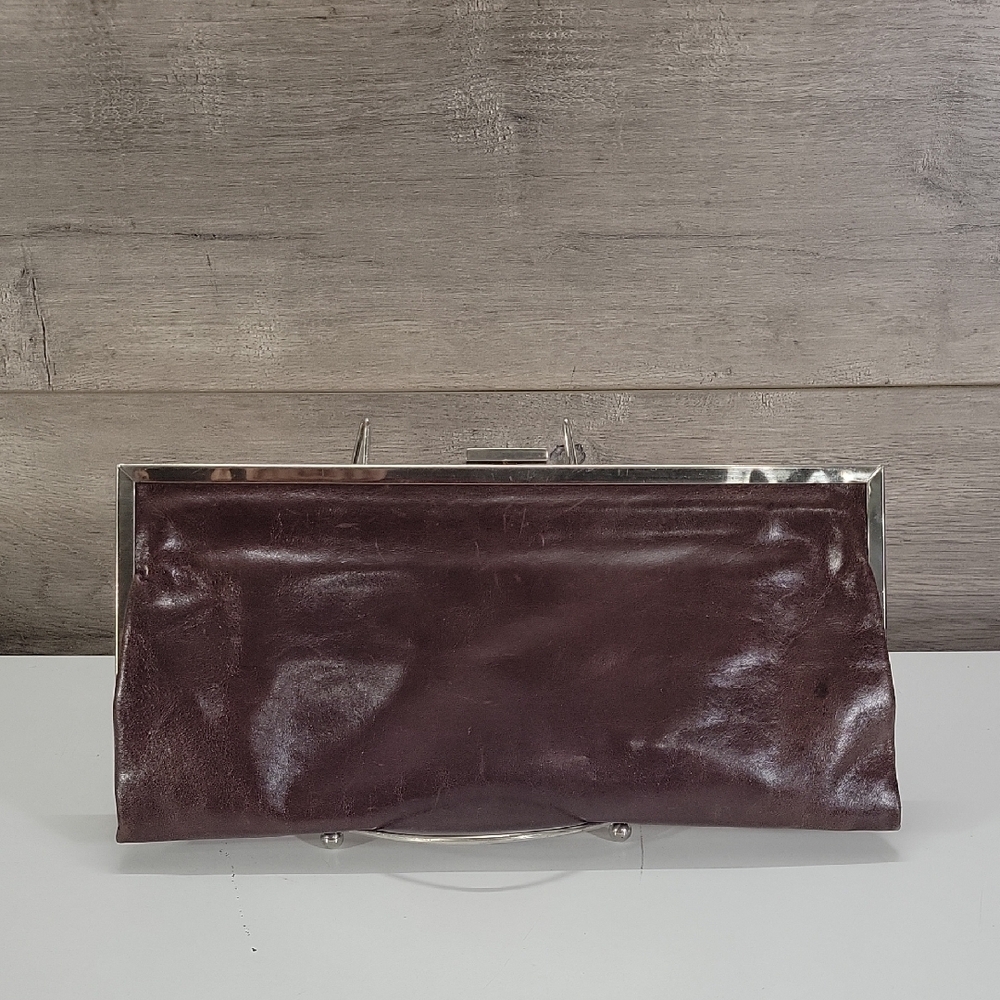 Large Hobo Brown Leather Evening Clutch Handbag